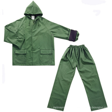 Army Green Polyester / PVC résistant à l&#39;eau Mécanique Rainsuit pour adulte